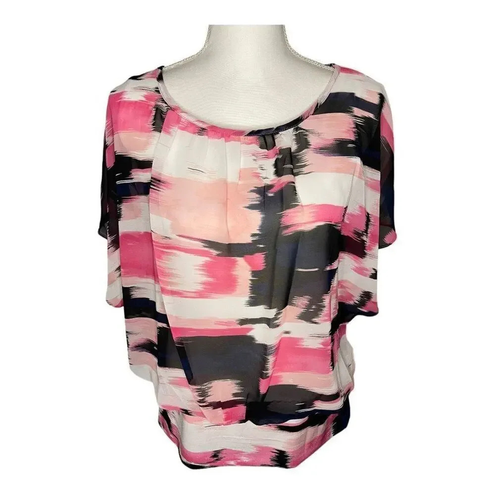 Style & Co. Women’s Small Pink/Black‎ Abstract Design Blouse